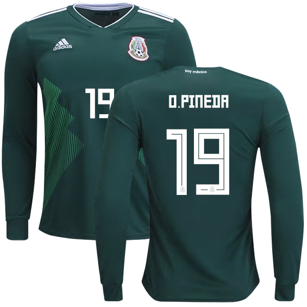 Mexico #19 O.Pineda Home Long Sleeves Kid Soccer Country Jersey - Click Image to Close